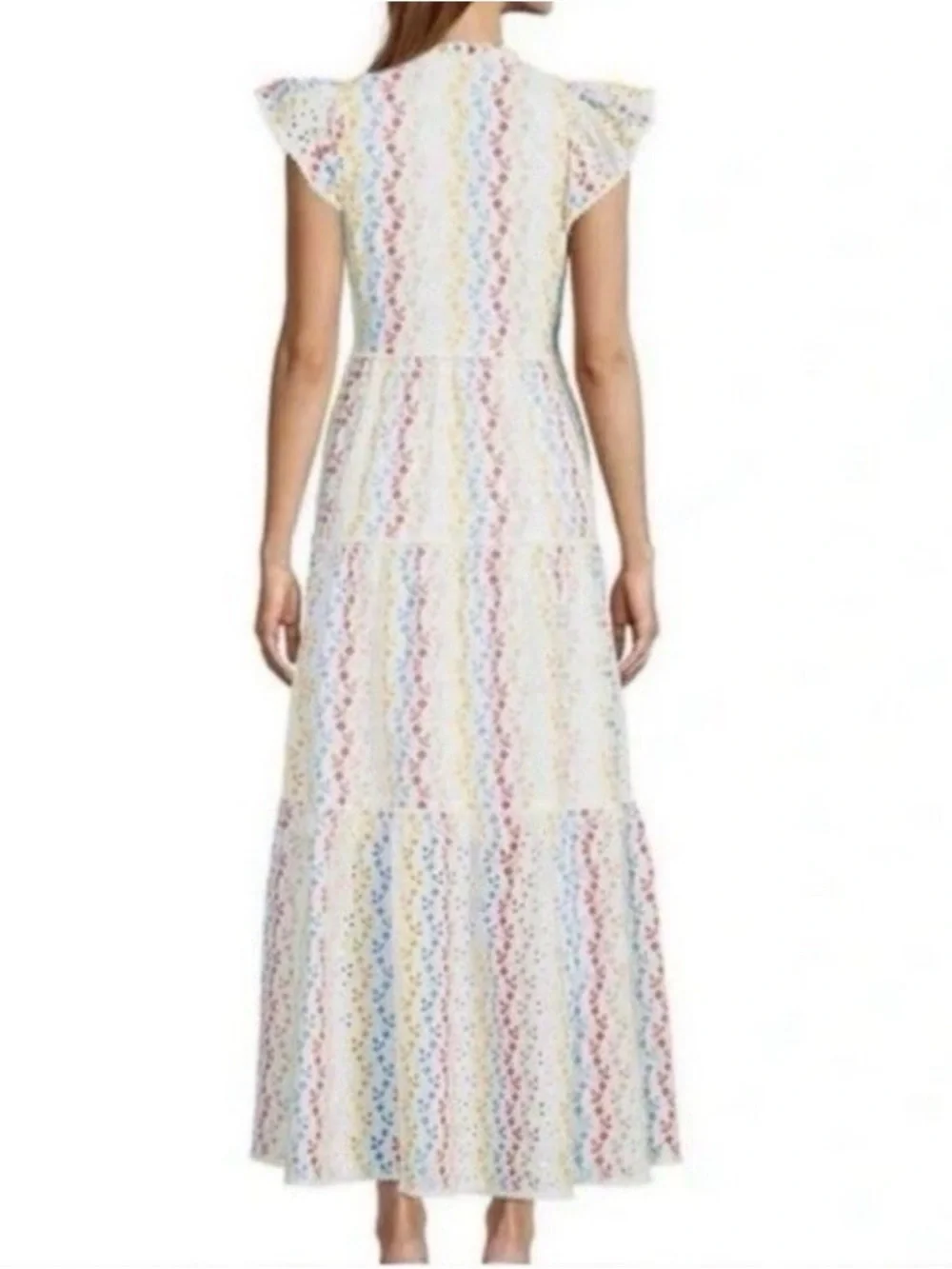 100% Cotton maxi dress Antonio Melani rainbow eyelet design - Picture 2 of 11